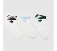 adidas Ankle Socks 3 Pack in White & Green, Striped, Size: 8.5-10 UK 8.5-10