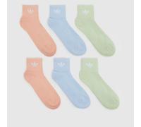 adidas Ankle Socks 6 Pack in Blue & Green, Logo Detail, Size: 6.5-8 UK 6.5-8