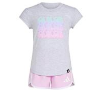 adidas Baby Girls' Cap Sleeve Heather Tee Shirt and Woven Short Set 2 Piece t, Mottled Light Grey, 24 Months