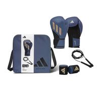 adidas Boxing Set - Speed Tilt 200 12oz Boxing Gloves, 350cm Hand Wraps, and Skipping Rope Packaged in Recycled Polyester Tote Bag - Ideal for Boxing Training and Sparring - Blue