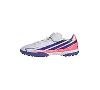 adidas Boys F50 Hyperfast Club Hook and Loop Turf Sneakers Shoes - White, White/Solar Purple/Solar Turbo, 3.5 Big Kid