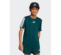 adidas Boys Junior Training Essentials 3 Stripe T-Shirt - Navy, Aurora Ivy/White, Size 11-12 Years Aurora Ivy/White