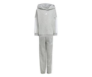adidas Boy's Little Kids 3 Stripes Essentials Fleece Track_Suit, medium grey heather, 7-8 Years