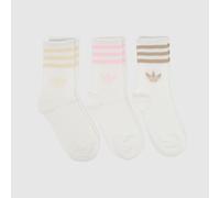 adidas Crew Socks 3 Pack in Pink & Cream, Striped, Size: 4.5-5.5 UK 4.5-5.5