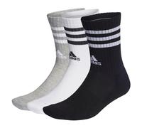 adidas Unisex 3-Stripes Cushioned Crew Socks 3 Pairs, Medium Grey Heather/White/Black/White, 8.5-10