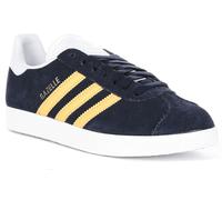 Adidas Gazelle 3 Stripes Logo 90s Suede Womens Trainer In Navy Yellow UK 3 - 6
