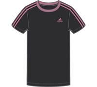 adidas Girls 3 Stripe T Shirt Regular Fit Tee Top Black/Pink 13-14 Yrs