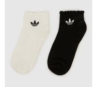 adidas Girls Ankle Socks 2 Pack in White & Black, Ruffled, Size: 2-3.5 UK 2-3.5