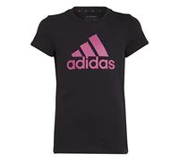 adidas Girl's Essentials Big Logo Cotton Tee, Black/semi Lucid Fuchsia, 9-10 Years