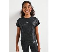 adidas Girls Junior Training Print T-Shirt, Black/White, Size 9-10 Years Black/White