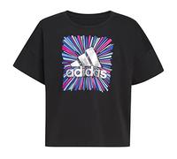 adidas Girls' Little Short Sleeve Loose Boxy Tee, Black, M