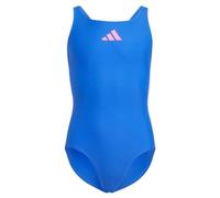 adidas Girl's Solid Small Logo Swimsuit, Royal Blue/Lucid Pink, 9-10 Years