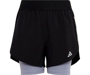 adidas Girl's Two-in-One AEROREADY Woven Shorts, Black/Silver Violet/Reflective Silver, 7-8 Years