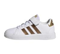 adidas Grand Sustainable Lifestyle Court Elastic Lace and Top Strap Shoes Tennis, Cloud White/Cloud White/Matte Gold, 10 UK