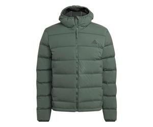adidas HG8717 Men's Helionic Stretch Hooded Down Jacket, Green Oxide, S