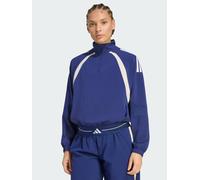 adidas Hyperglam 3-Stripes Color Block Woven 1/4 Zip Track Top, Dark Blue, Size M, Women Dark Blue