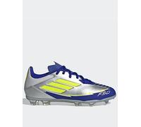 adidas F50 League Football Boots Firm Ground, Silver Metallic/Solar Yellow/Lucid Blue, 13 UK Child