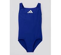 adidas Junior Girls 3 Bar Logo Swimsuit - Blue, Semi Lucid Blue/White, Size 5-6 Years Emi Lucid Blue/White