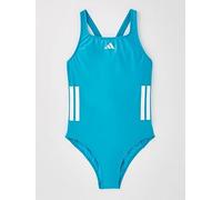 adidas Junior Girls 3 Stripe Swimsuit, Lucid Cyan/White, Size 7-8 Years Lucid Cyan/White