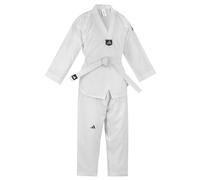 adidas Karate, Taekwondo V-Neck Uniform - Lightweight Polyester Martial Arts Suit with Mesh Inserts for Breathability, Includes White Belt - Ideal for Beginners and Training Sessions - White, 130cm