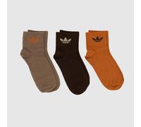 adidas Kids Ankle Socks 3 Pack in Brown & Orange, Logo Detail, Size: 7.5-9.5 UK 7.5-9.5