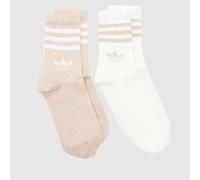 adidas Kids Crew Socks 2 Pack in Pink & White, Striped, Fabric, Size: 4.5-5.5 UK 4.5-5.5