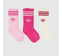 adidas Kids Crew Socks 3 Pack in Pink & White, Striped, Size: 12.5-1 UK 12.5-1