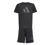 adidas Unisex Junior Training Essentials Print T-Shirt & Short Set - Black, Black, Size 11-12 Years Black