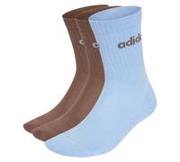 adidas Women's Linear Crew Cushioned Socks 3 Pairs - Earth Strata/Glow Blue - Brown - Size: Large