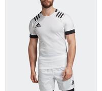 adidas Mens 3 Stripes Rugby Shirt Fitted Top Teamwear Match Jersey 3S White