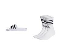 adidas Men's Adilette Shower Sandal Unisex 3 Stripes Crew Socks