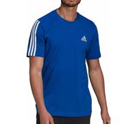 adidas Mens AeroReady 3 Stripe Top Running Short Sleeve Sports Training Tee Blue
