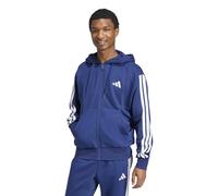 adidas Men's ESSENTIAL THREE STRIPES FLEECE ZIPPER HOODIE, dark blue/white, XS