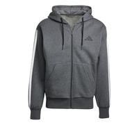 adidas Men's ESSENTIAL THREE STRIPES FLEECE ZIPPER HOODIE, dark grey heather/black, 3XL