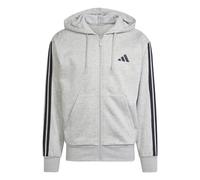 adidas Men's ESSENTIAL THREE STRIPES FLEECE ZIPPER HOODIE, medium grey heather/black, L