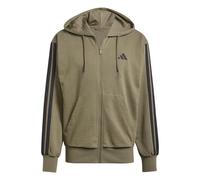 adidas Men's ESSENTIAL THREE STRIPES FRENCH TERRY FULLZIP HOODIE, Olive Strata/Black, L