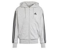 adidas Men's Essential Three Stripes French Terry Fullzip Hoodie Sweatshirt, Medium Grey Heather/Black, L
