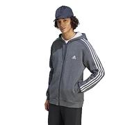adidas Men's Essentials 3-Stripes Fleece Full-Zip Hoodie Legacy, Dark Grey Heather, Dark Grey Heather, M
