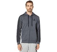 adidas Men's Essentials 3-Stripes Fleece Full-Zip Hoodie Legacy, Dark Grey Heather, Dark Grey Heather, M