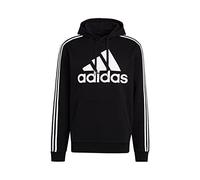 adidas Men's Essentials Fleece 3-Stripes Logo Hoodie, Black / White, S