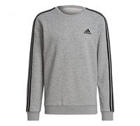 adidas Men's Essentials Fleece 3-Stripes Sweatshirt, Medium Grey Heather / Black, S