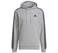 adidas Fleece 3 Stripes Hoodie Mens L MedGrey/White