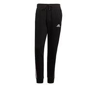 adidas Men's Essentials Fleece Tapered Cuff 3-Stripes Pants, Black/White, Small