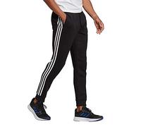 adidas Men's Essentials Fleece Tapered Cuff 3-Stripes Pants, Black / White, XXL