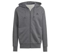 adidas Men's Essentials French Terry 3-Stripes Full-Zip Hoodie, Dark Grey Heather/Black, M