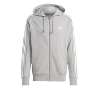 adidas Men's Essentials French Terry 3-Stripes Full-Zip Hoodie, Medium Grey Heather / White, S