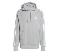 adidas Men's Essentials French Terry 3-Stripes Hoodie, Medium Grey Heather/White, S