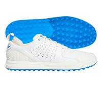 adidas Men's FLOPSHOT Spikeless Golf Shoes, Footwear White/Gold Metallic/Blue Rush, 9
