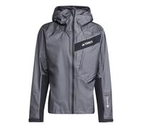 adidas Mens Gore Act Hooded Neck Full Zipper Geometric Patterned Rain Jacket in Carbon - Grey - Size X-Large