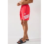 adidas Mens Icon 3 Stripe 8in Swim Shorts - Semi Lucid Red/White, Semi Lucid Red/White, Size S, Men Emi Lucid Red/White